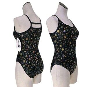 Satara Leos VTG Reflective Foiled Star Multi Strap Back Dance Leotard AL Adult L